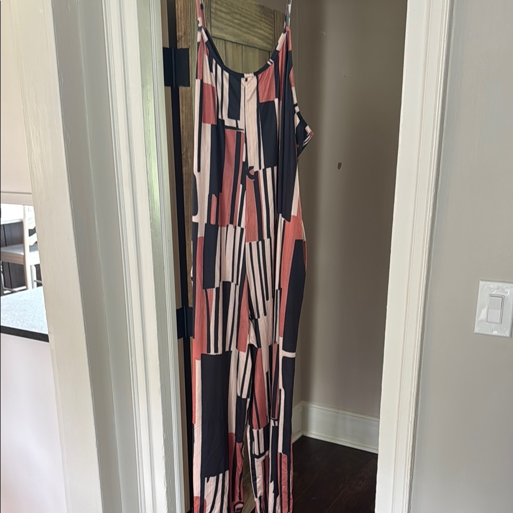 SHEIN Pink and Black Geometric Jumpsuit